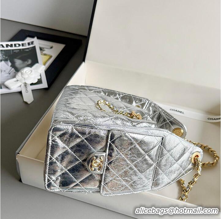 Best Price Chanel 25 Small Handbag Metallic Calfskin & Gold-Tone Metal AS5634 Silver 2026