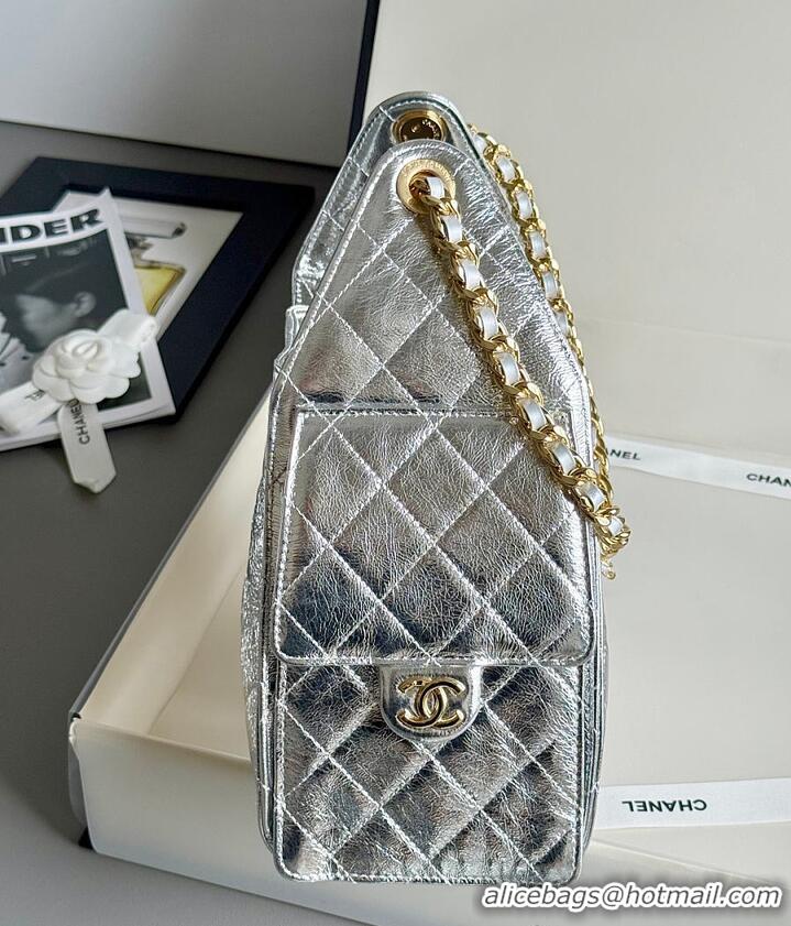 Best Price Chanel 25 Small Handbag Metallic Calfskin & Gold-Tone Metal AS5634 Silver 2026