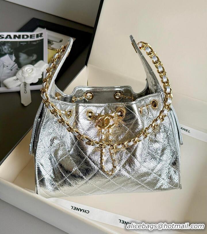 Best Price Chanel 25 Small Handbag Metallic Calfskin & Gold-Tone Metal AS5634 Silver 2026