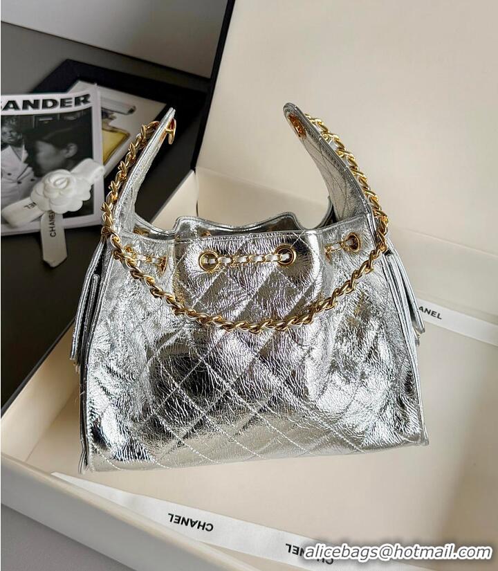 Best Price Chanel 25 Small Handbag Metallic Calfskin & Gold-Tone Metal AS5634 Silver 2026