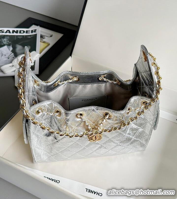 Best Price Chanel 25 Small Handbag Metallic Calfskin & Gold-Tone Metal AS5634 Silver 2026