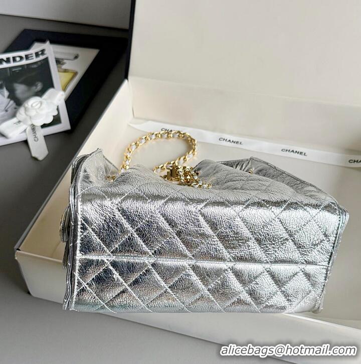 Best Price Chanel 25 Small Handbag Metallic Calfskin & Gold-Tone Metal AS5634 Silver 2026