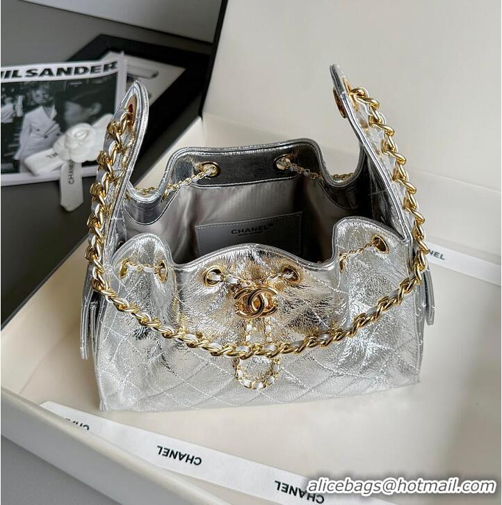 Best Price Chanel 25 Small Handbag Metallic Calfskin & Gold-Tone Metal AS5634 Silver 2026