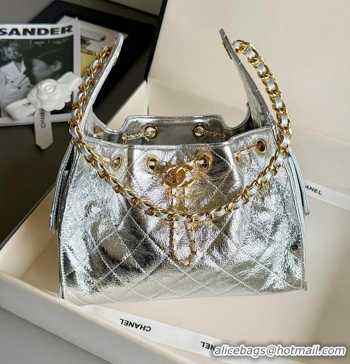 Best Price Chanel 25 Small Handbag Metallic Calfskin & Gold-Tone Metal AS5634 Silver 2026