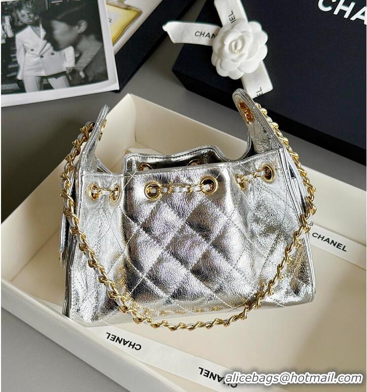 Best Quality Chanel 25 Mini Handbag Metallic Calfskin & Gold-Tone Metal AS5635 Silver 2026
