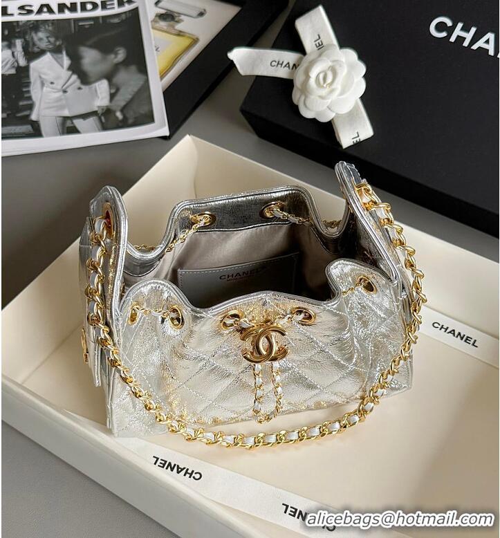 Best Quality Chanel 25 Mini Handbag Metallic Calfskin & Gold-Tone Metal AS5635 Silver 2026