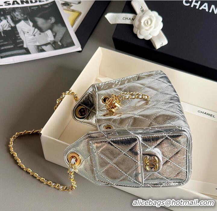 Best Quality Chanel 25 Mini Handbag Metallic Calfskin & Gold-Tone Metal AS5635 Silver 2026