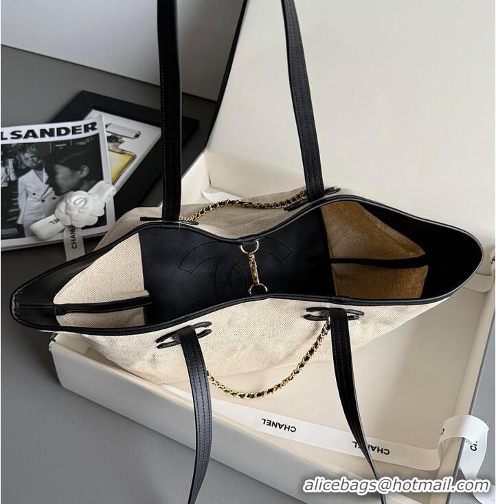 Promotional Chanel Small Shopping Bag Canvas With Calfskin & Gold-Tone Metal Ecru AS5638 Black 2026