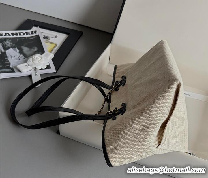 Promotional Chanel Small Shopping Bag Canvas With Calfskin & Gold-Tone Metal Ecru AS5638 Black 2026