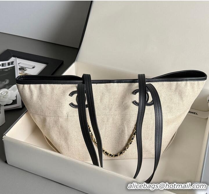Promotional Chanel Small Shopping Bag Canvas With Calfskin & Gold-Tone Metal Ecru AS5638 Black 2026