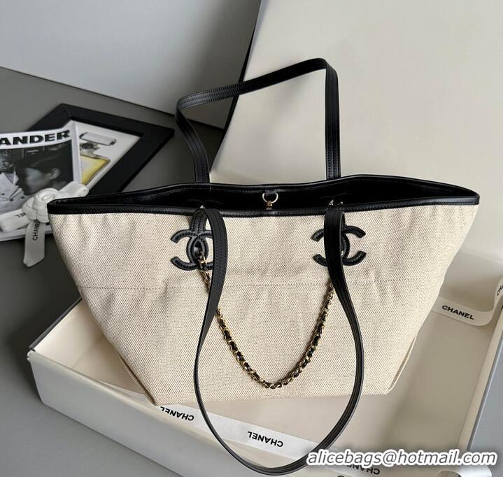 Promotional Chanel Small Shopping Bag Canvas With Calfskin & Gold-Tone Metal Ecru AS5638 Black 2026
