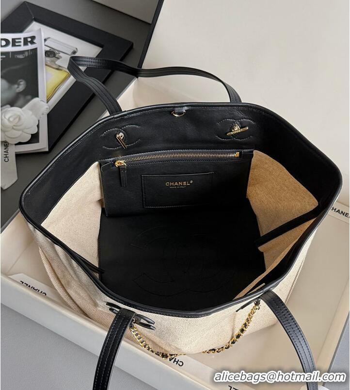 Promotional Chanel Small Shopping Bag Canvas With Calfskin & Gold-Tone Metal Ecru AS5638 Black 2026