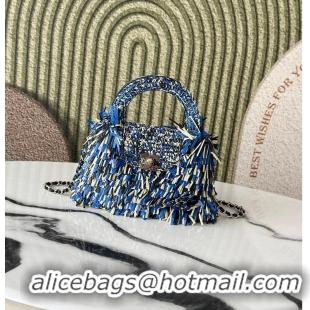 Discount Chanel Raffia-Effect Fabric Mini Shopping Bag AS4416 Blue/Light Beige/Black 2026