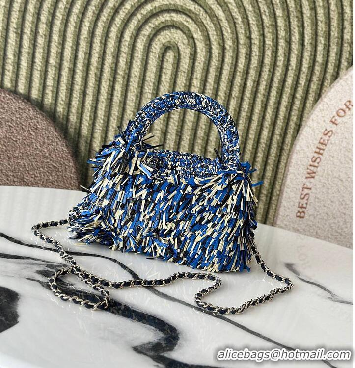 Discount Chanel Raffia-Effect Fabric Mini Shopping Bag AS4416 Blue/Light Beige/Black 2026