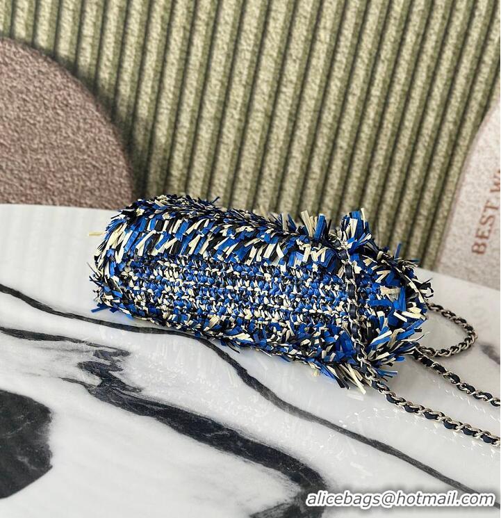 Discount Chanel Raffia-Effect Fabric Mini Shopping Bag AS4416 Blue/Light Beige/Black 2026