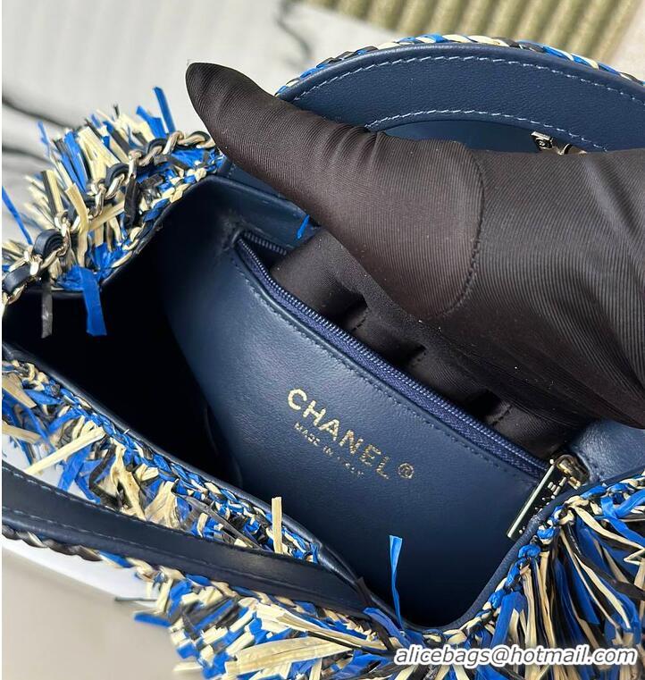 Discount Chanel Raffia-Effect Fabric Mini Shopping Bag AS4416 Blue/Light Beige/Black 2026