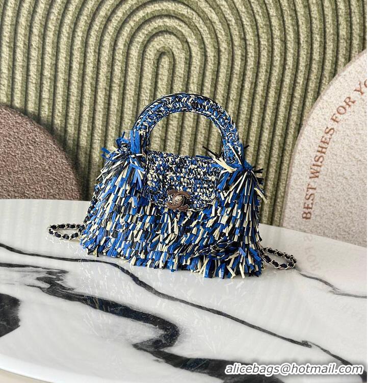 Discount Chanel Raffia-Effect Fabric Mini Shopping Bag AS4416 Blue/Light Beige/Black 2026
