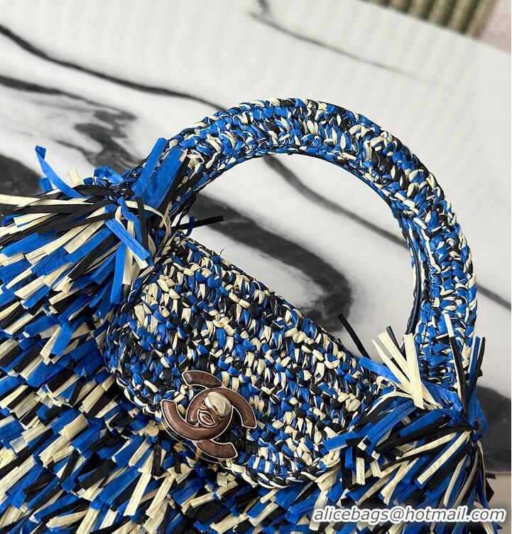 Discount Chanel Raffia-Effect Fabric Mini Shopping Bag AS4416 Blue/Light Beige/Black 2026