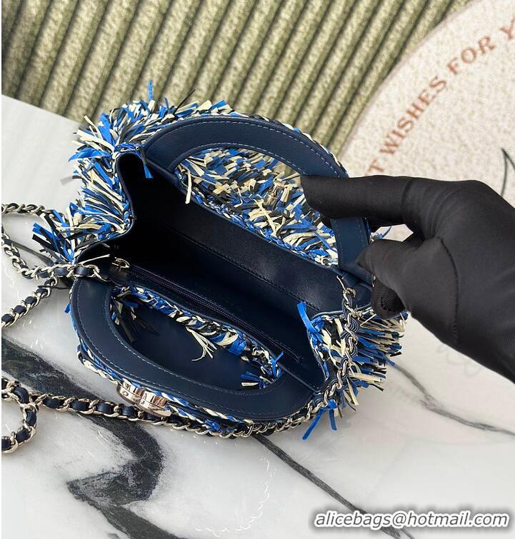 Discount Chanel Raffia-Effect Fabric Mini Shopping Bag AS4416 Blue/Light Beige/Black 2026