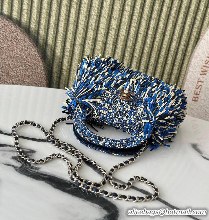 Discount Chanel Raffia-Effect Fabric Mini Shopping Bag AS4416 Blue/Light Beige/Black 2026