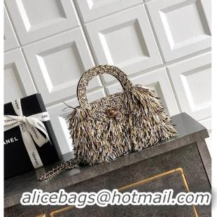 Top Grade Chanel Raffia-Effect Fabric Mini Shopping Bag AS4416 White/Light Beige/Black 2026