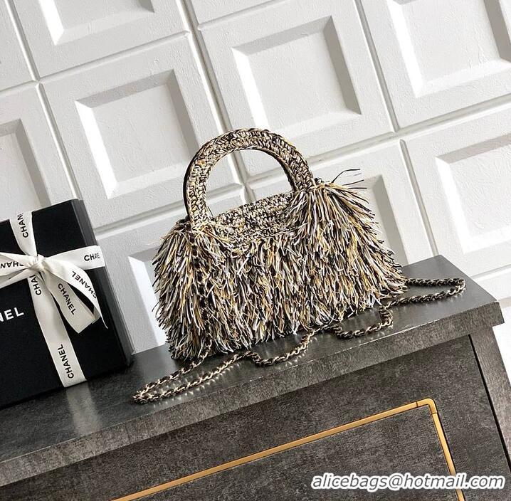 Top Grade Chanel Raffia-Effect Fabric Mini Shopping Bag AS4416 White/Light Beige/Black 2026