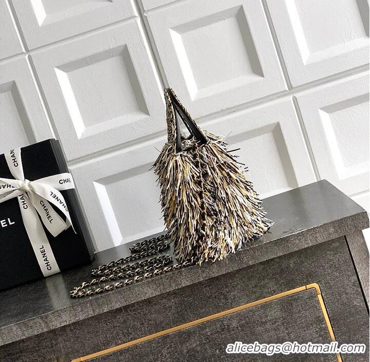 Top Grade Chanel Raffia-Effect Fabric Mini Shopping Bag AS4416 White/Light Beige/Black 2026
