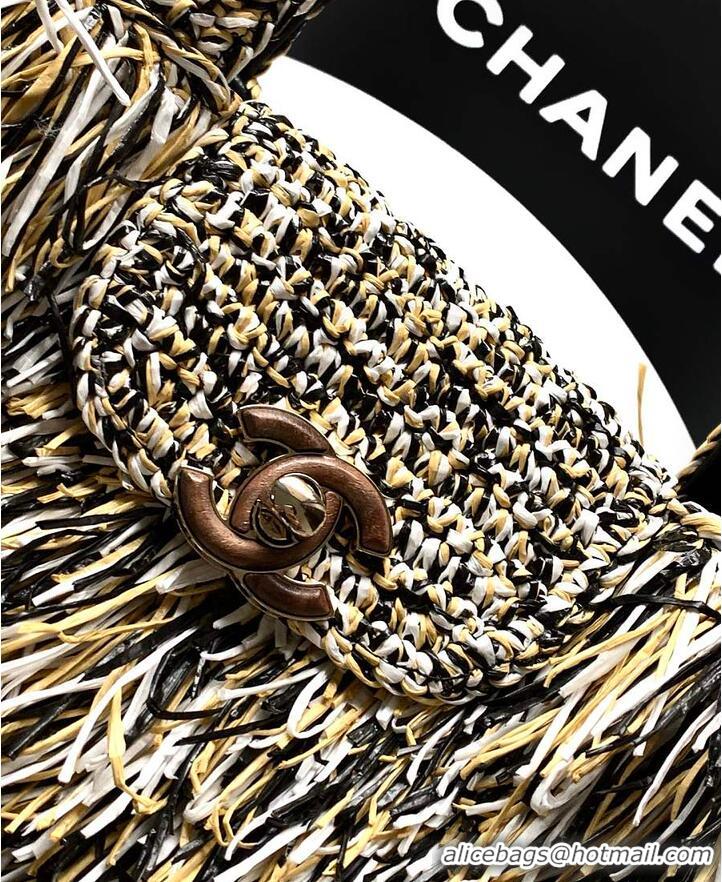 Top Grade Chanel Raffia-Effect Fabric Mini Shopping Bag AS4416 White/Light Beige/Black 2026