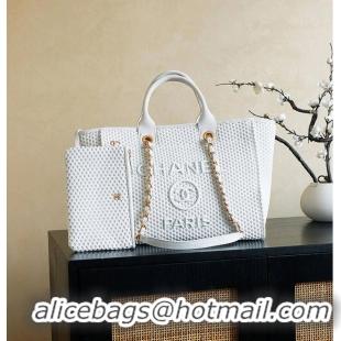 Luxury Cheap Chanel Large Shopping Bag Braided Straw With Suede Calfskin & Gold-Tone Metal A66941 White