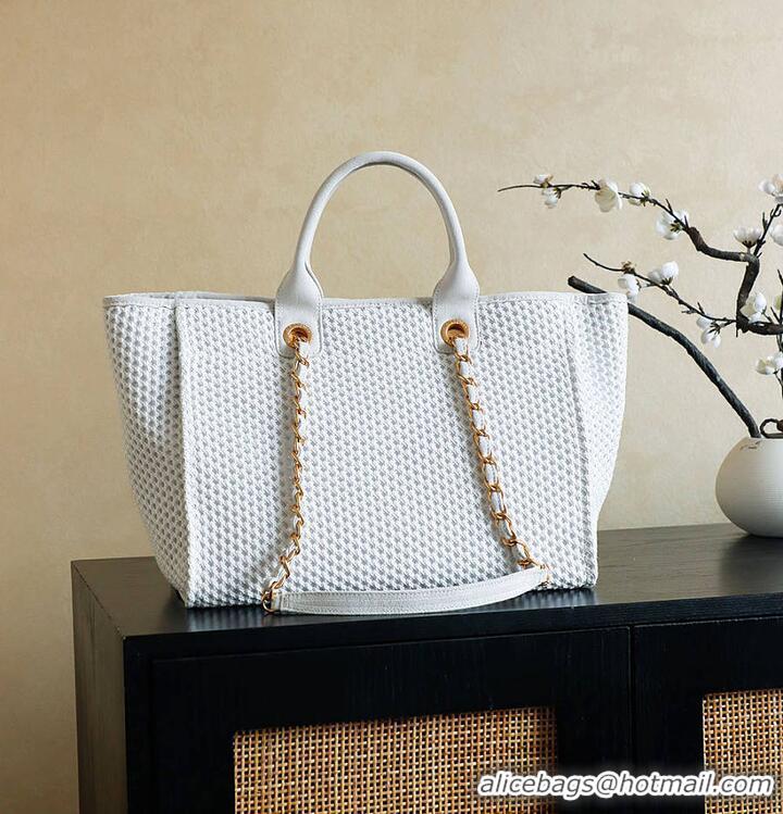 Luxury Cheap Chanel Large Shopping Bag Braided Straw With Suede Calfskin & Gold-Tone Metal A66941 White