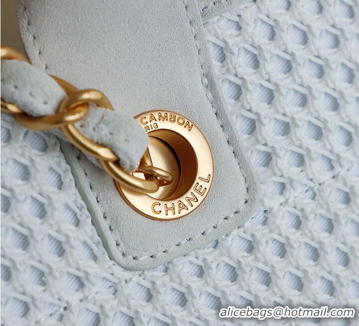 Luxury Cheap Chanel Large Shopping Bag Braided Straw With Suede Calfskin & Gold-Tone Metal A66941 White