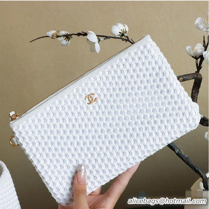 Luxury Cheap Chanel Large Shopping Bag Braided Straw With Suede Calfskin & Gold-Tone Metal A66941 White