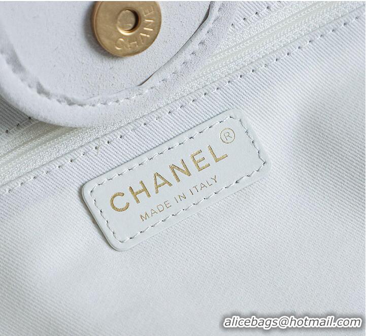 Luxury Cheap Chanel Large Shopping Bag Braided Straw With Suede Calfskin & Gold-Tone Metal A66941 White