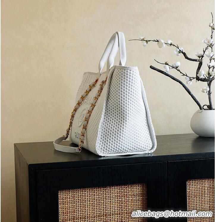 Luxury Cheap Chanel Large Shopping Bag Braided Straw With Suede Calfskin & Gold-Tone Metal A66941 White