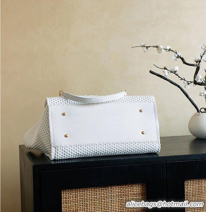Luxury Cheap Chanel Large Shopping Bag Braided Straw With Suede Calfskin & Gold-Tone Metal A66941 White