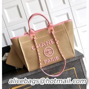Discount Chanel Large Shopping Bag Braided Straw With Suede Calfskin & Gold-Tone Metal A66941 Beige/Pink 2026