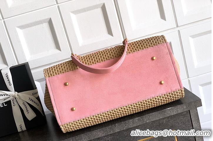 Discount Chanel Large Shopping Bag Braided Straw With Suede Calfskin & Gold-Tone Metal A66941 Beige/Pink 2026