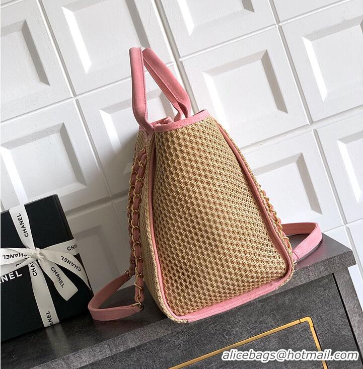 Discount Chanel Large Shopping Bag Braided Straw With Suede Calfskin & Gold-Tone Metal A66941 Beige/Pink 2026