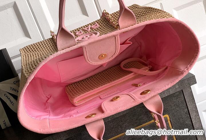 Discount Chanel Large Shopping Bag Braided Straw With Suede Calfskin & Gold-Tone Metal A66941 Beige/Pink 2026