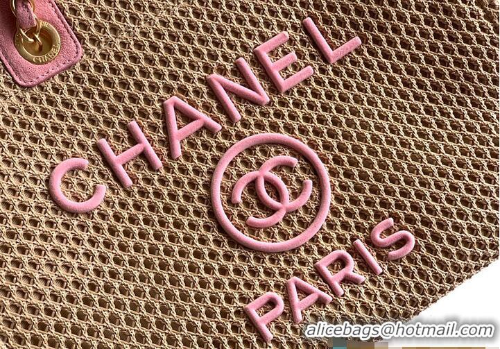 Discount Chanel Large Shopping Bag Braided Straw With Suede Calfskin & Gold-Tone Metal A66941 Beige/Pink 2026