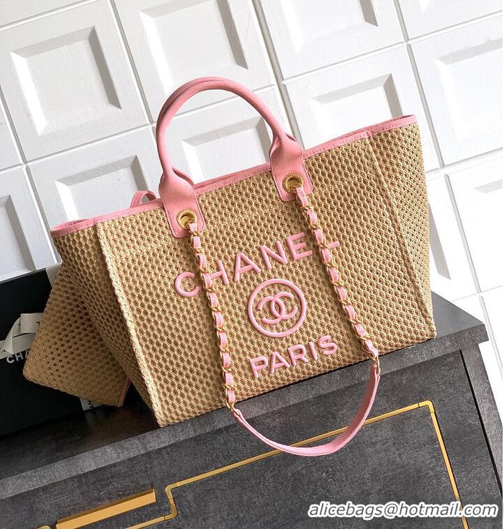 Discount Chanel Large Shopping Bag Braided Straw With Suede Calfskin & Gold-Tone Metal A66941 Beige/Pink 2026