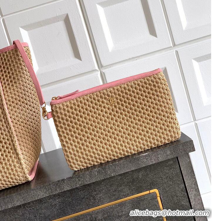 Discount Chanel Large Shopping Bag Braided Straw With Suede Calfskin & Gold-Tone Metal A66941 Beige/Pink 2026