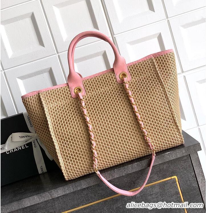 Discount Chanel Large Shopping Bag Braided Straw With Suede Calfskin & Gold-Tone Metal A66941 Beige/Pink 2026