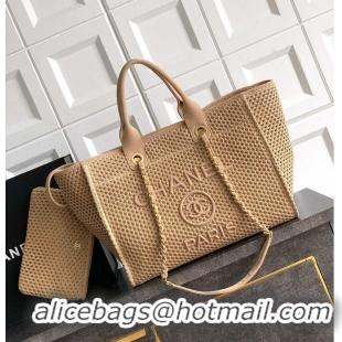 Top Design Chanel Large Shopping Bag Braided Straw With Suede Calfskin & Gold-Tone Metal A66941 Beige