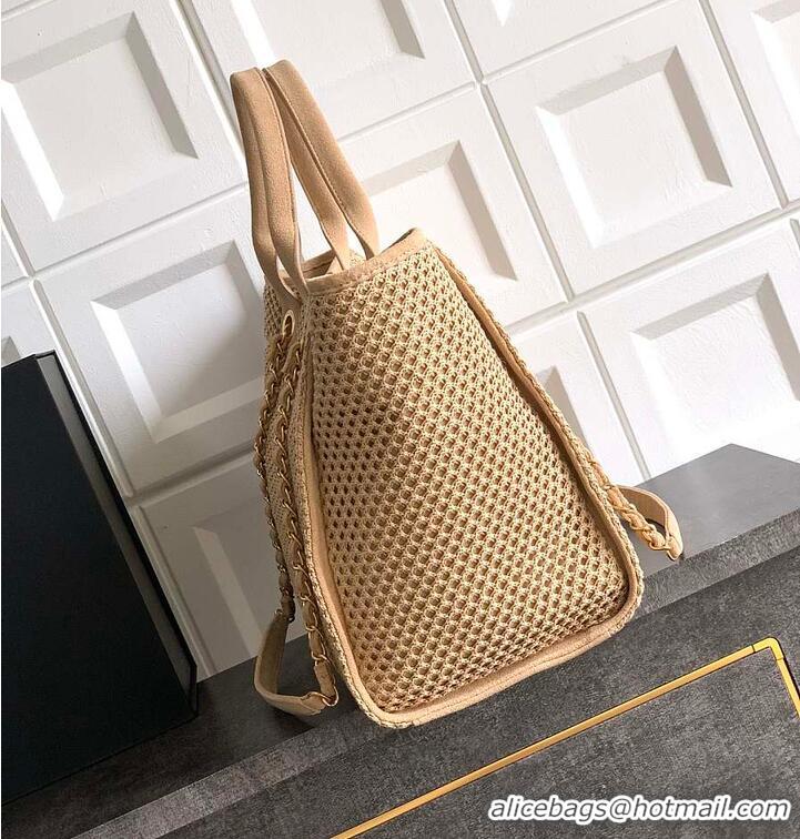 Top Design Chanel Large Shopping Bag Braided Straw With Suede Calfskin & Gold-Tone Metal A66941 Beige