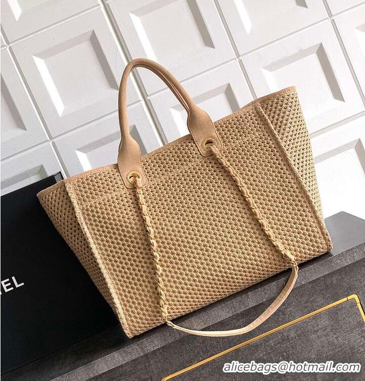 Top Design Chanel Large Shopping Bag Braided Straw With Suede Calfskin & Gold-Tone Metal A66941 Beige