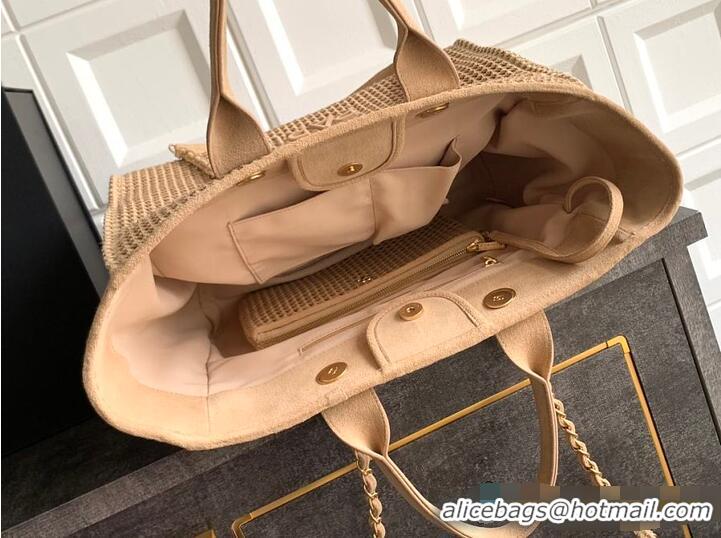 Top Design Chanel Large Shopping Bag Braided Straw With Suede Calfskin & Gold-Tone Metal A66941 Beige