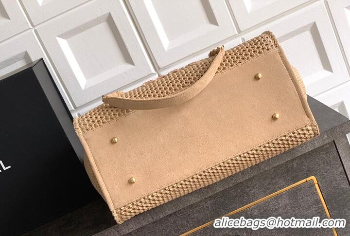 Top Design Chanel Large Shopping Bag Braided Straw With Suede Calfskin & Gold-Tone Metal A66941 Beige