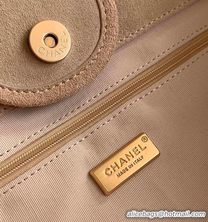 Top Design Chanel Large Shopping Bag Braided Straw With Suede Calfskin & Gold-Tone Metal A66941 Beige