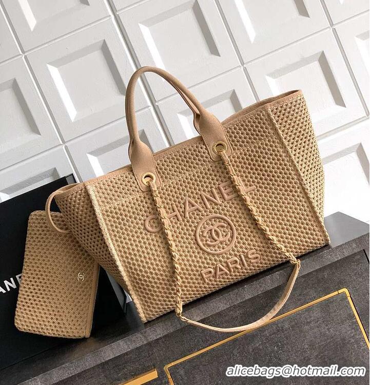 Top Design Chanel Large Shopping Bag Braided Straw With Suede Calfskin & Gold-Tone Metal A66941 Beige